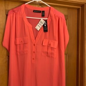 Coral woven front V Neck top